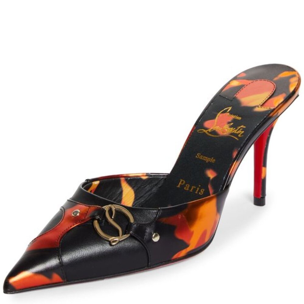 Christian Louboutin CL IN 90s MULE 80 Fire Leather Sandals Heels Shoes